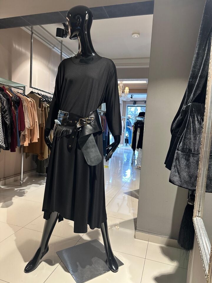 Yarasa Kol Uzun Elbise Siyah