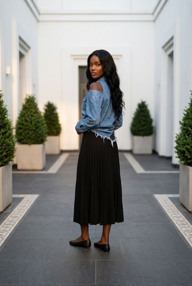 Üstten Cepli Omuzu Pencereli Tencel Gömlek Ceket