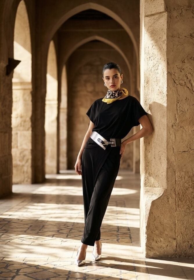 Siyah Katlamalı Detaylı Pantolon