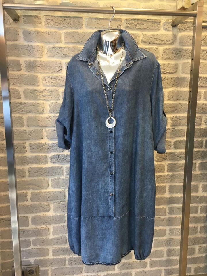 Yandan Cepli Önü Çıt Çıtlı Tencel Elbise