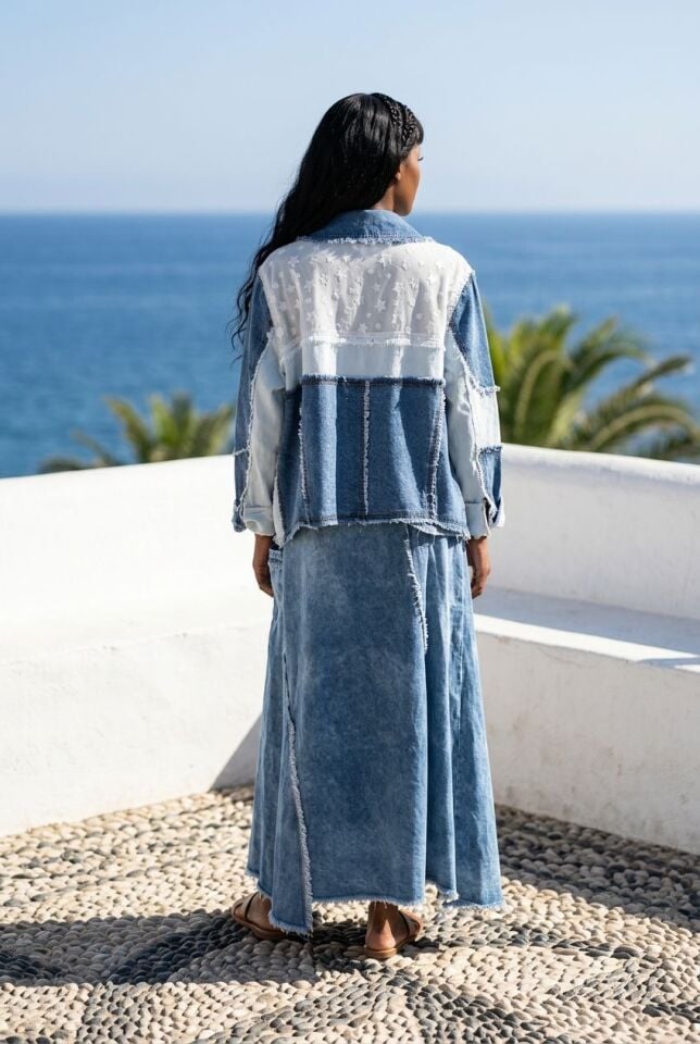 Üstten Cepli Düğmeli Tencel Ceket
