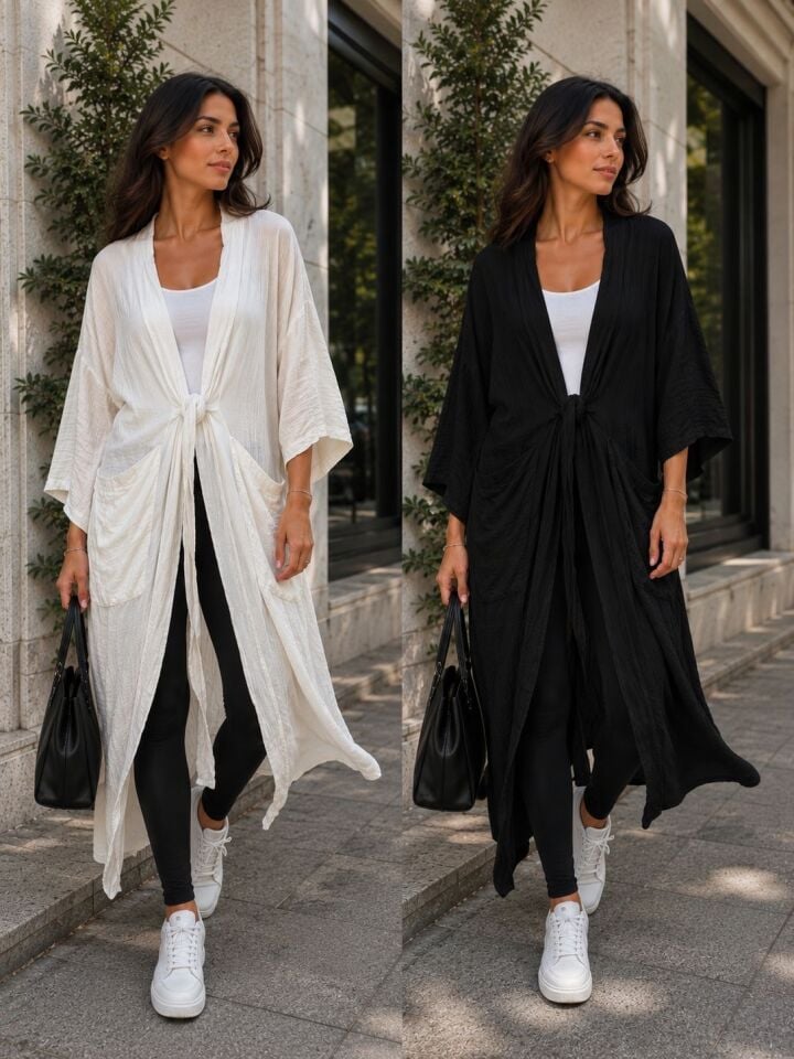 Yandan Cepli Şal Yaka Kaftan