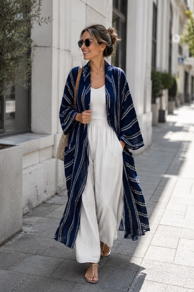 Desenli Yandan Cepli Kaftan