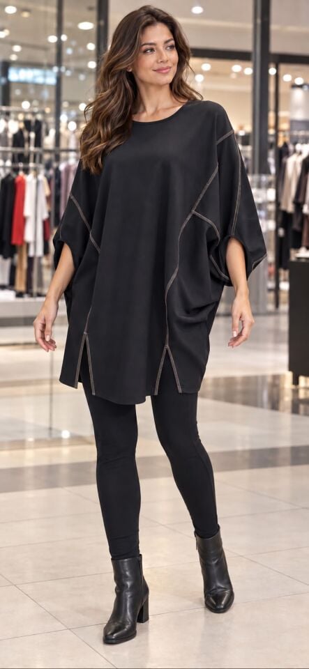 Yırtmaçlı Tunik Elbise– Siyah